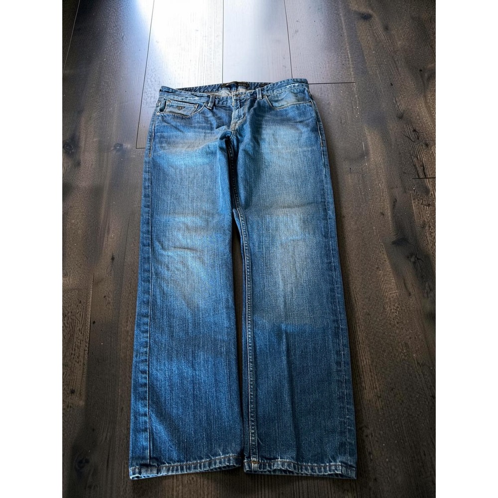 GUESS Slim Straight Jeans Mens 34x30 Blue Faded 100% Cotton Low Rise Denim